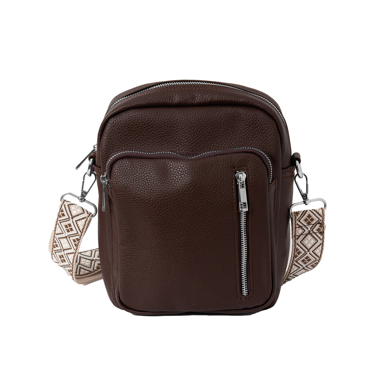 Bag BEA Large CityBag with patterned shoulder strap - brown