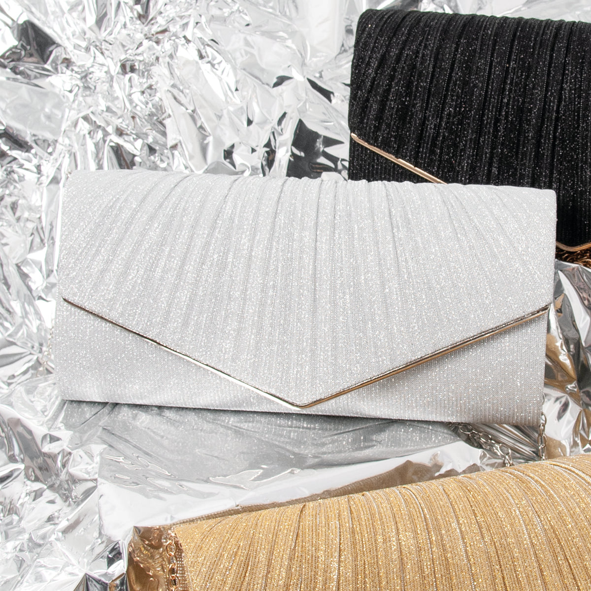 861386 Vesker, PARTY glitter clutch - sølv