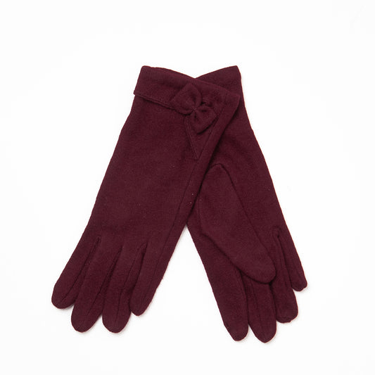 Mittens ELLEN woolen mittens with bow - burgundy