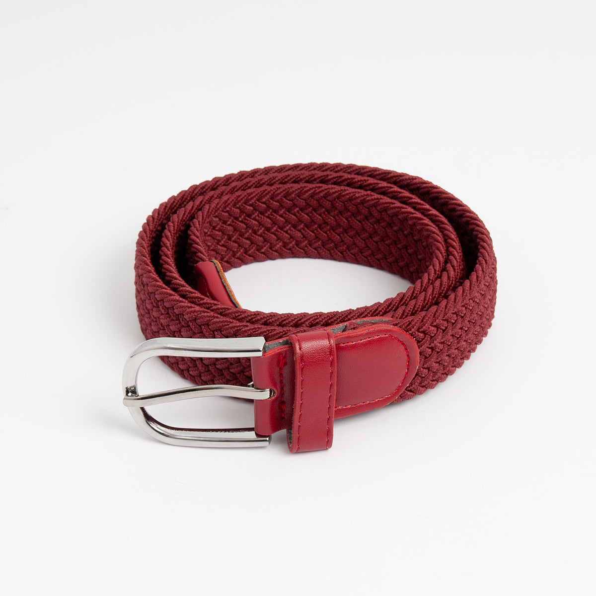 594121 Belte (6 stk) flettet strikkbelte, sølv - burgunder