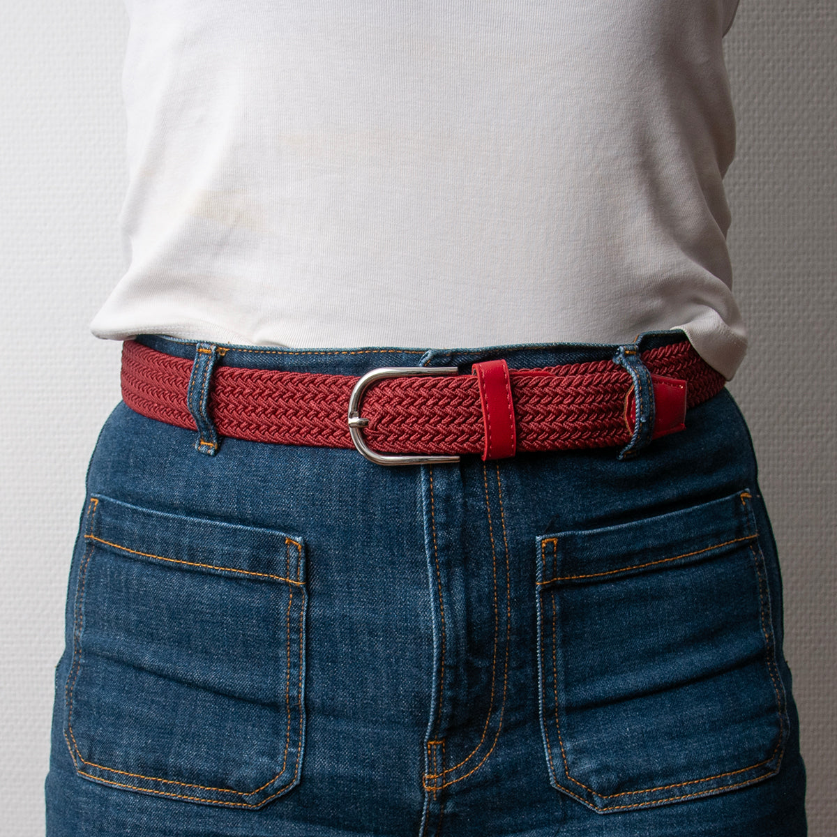 594121 Belte (6 stk) flettet strikkbelte, sølv - burgunder