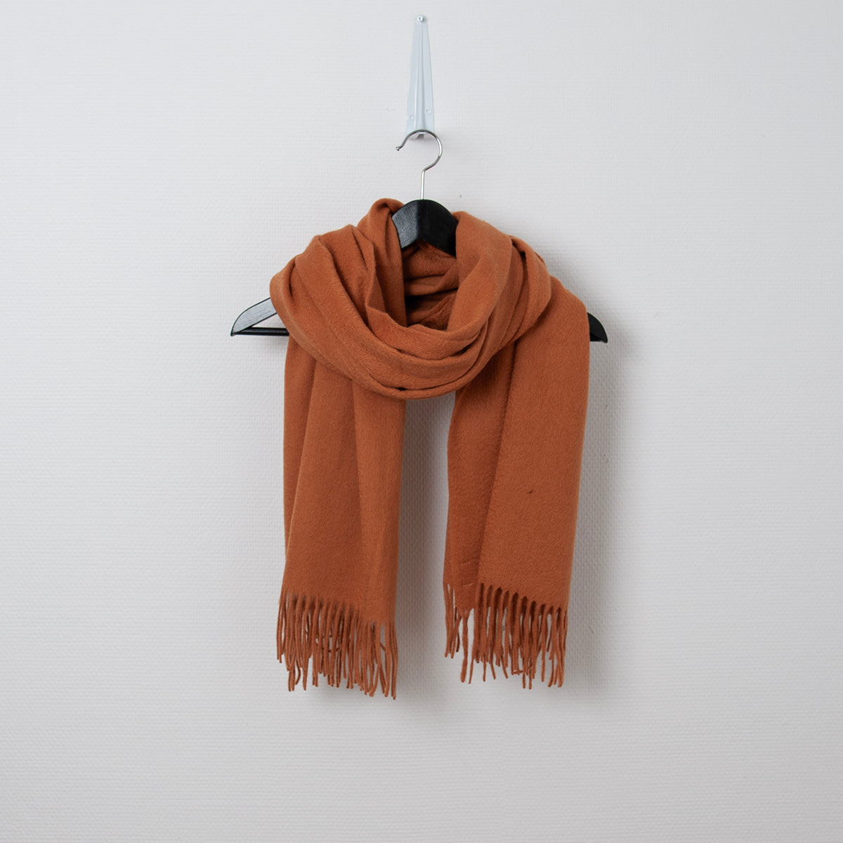 Scarf large soft woolen scarf with fringes - dark orange