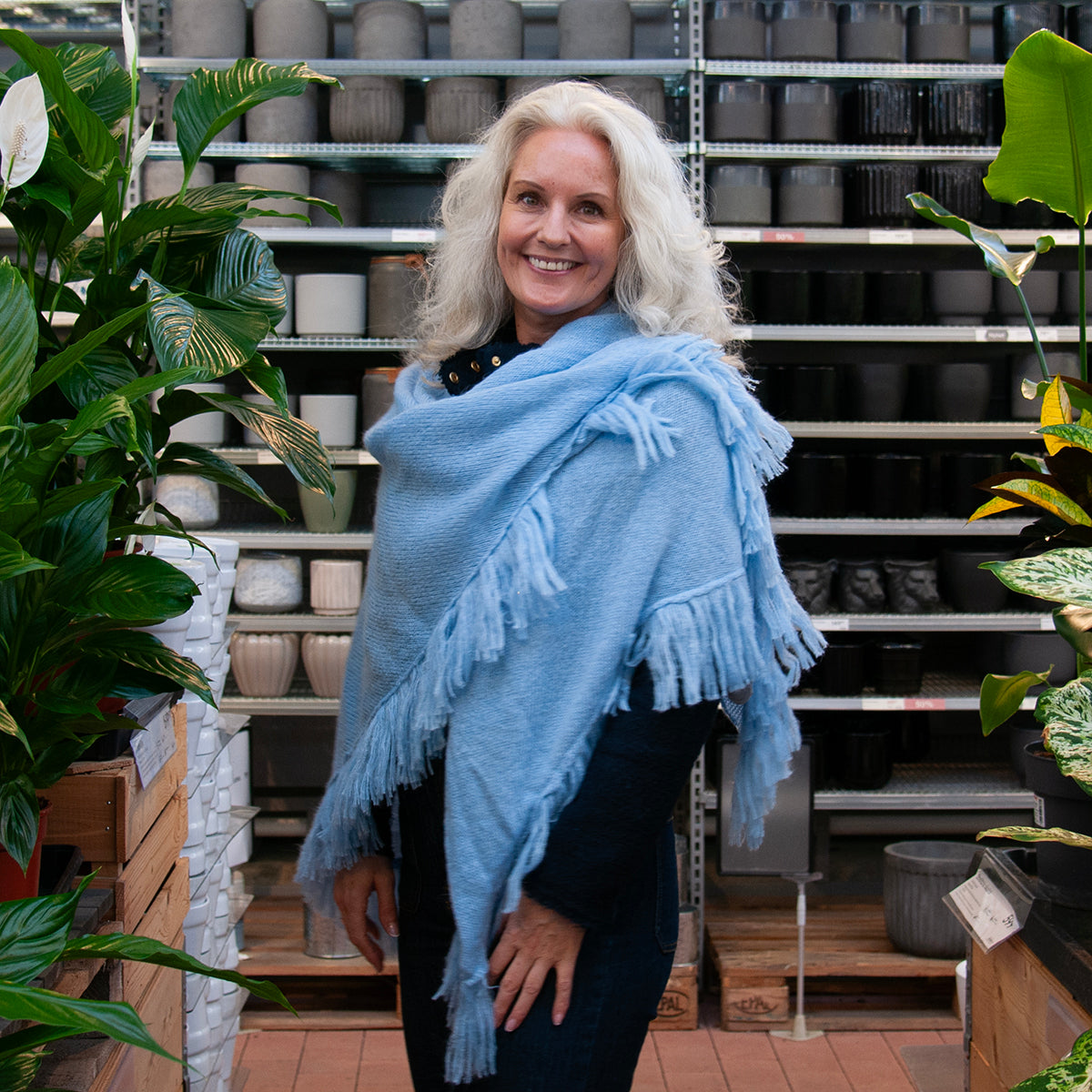Clothing ELLEN large soft knitted shawl - light blue