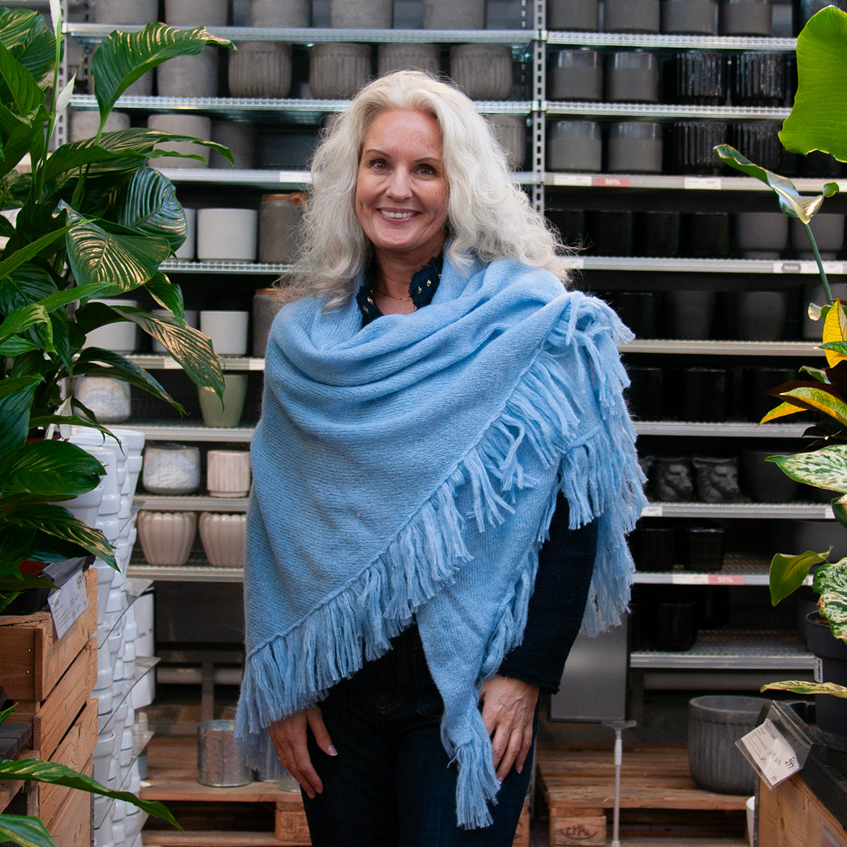 Clothing ELLEN large soft knitted shawl - light blue