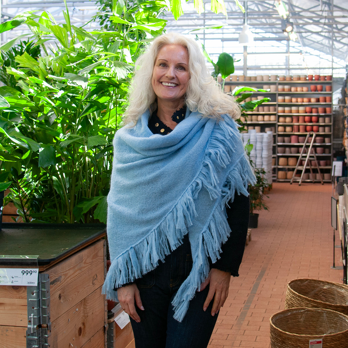 Clothing ELLEN large soft knitted shawl - light blue