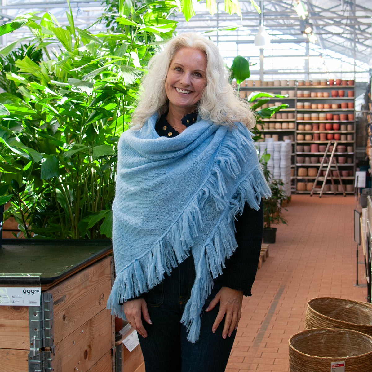 Clothing ELLEN large soft knitted shawl - light blue