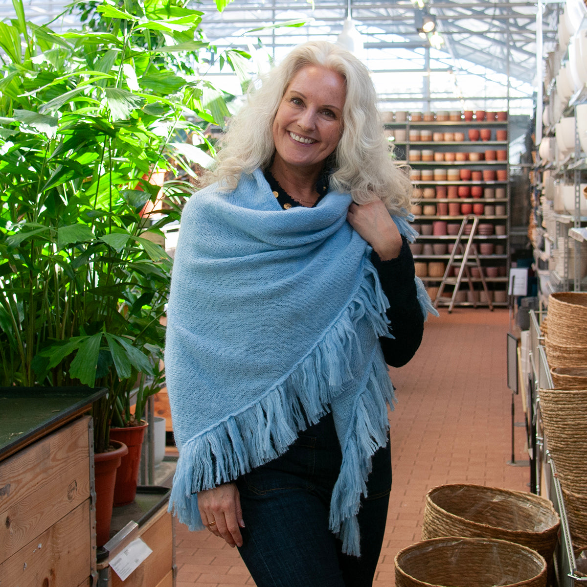 Clothing ELLEN large soft knitted shawl - light blue