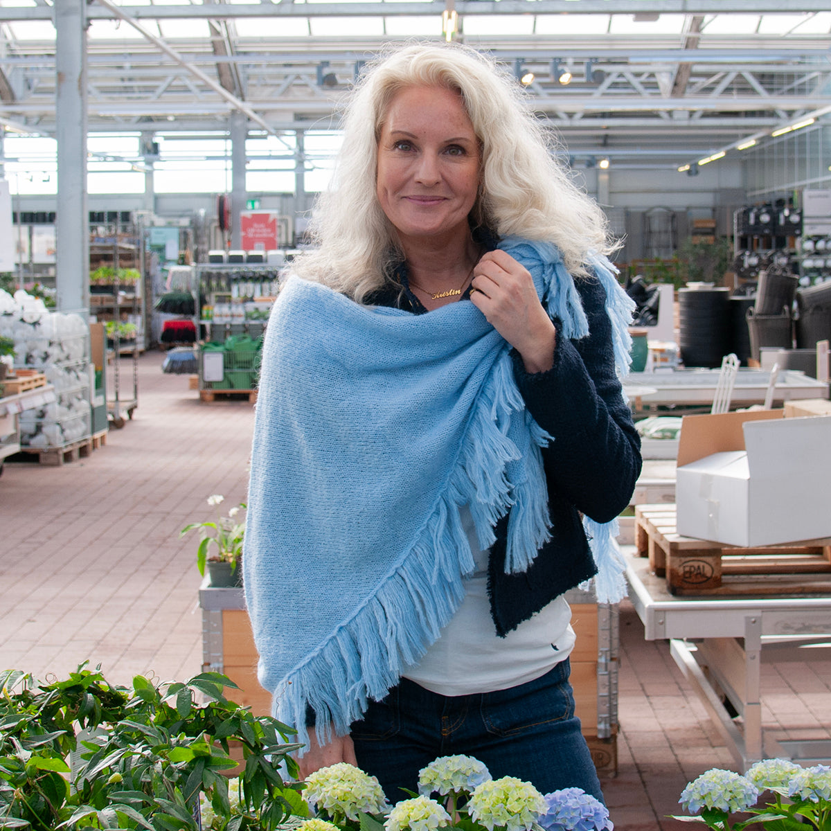 Clothing ELLEN large soft knitted shawl - light blue