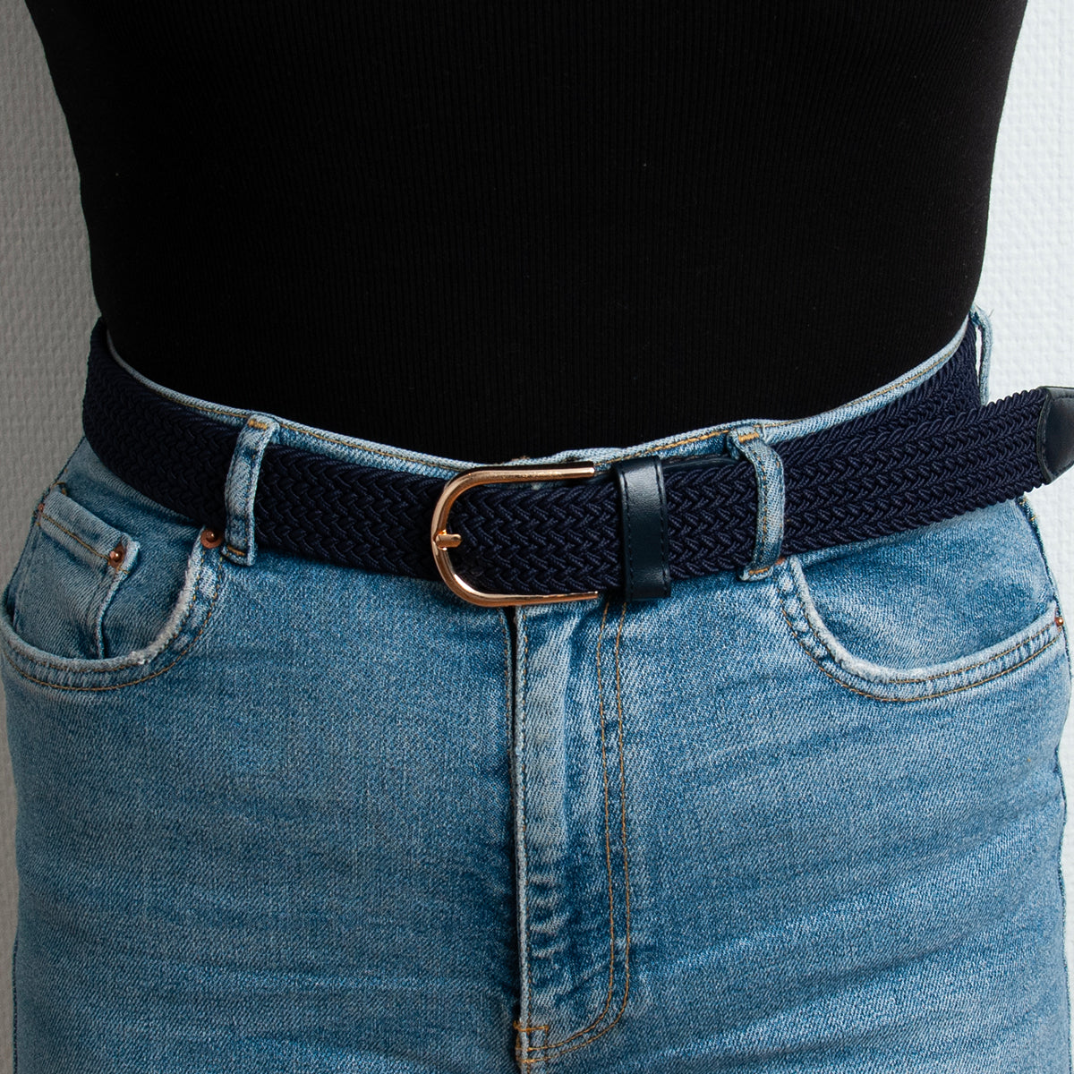 722041 Belte (6 stk) flettet strikkbelte, gull - marine