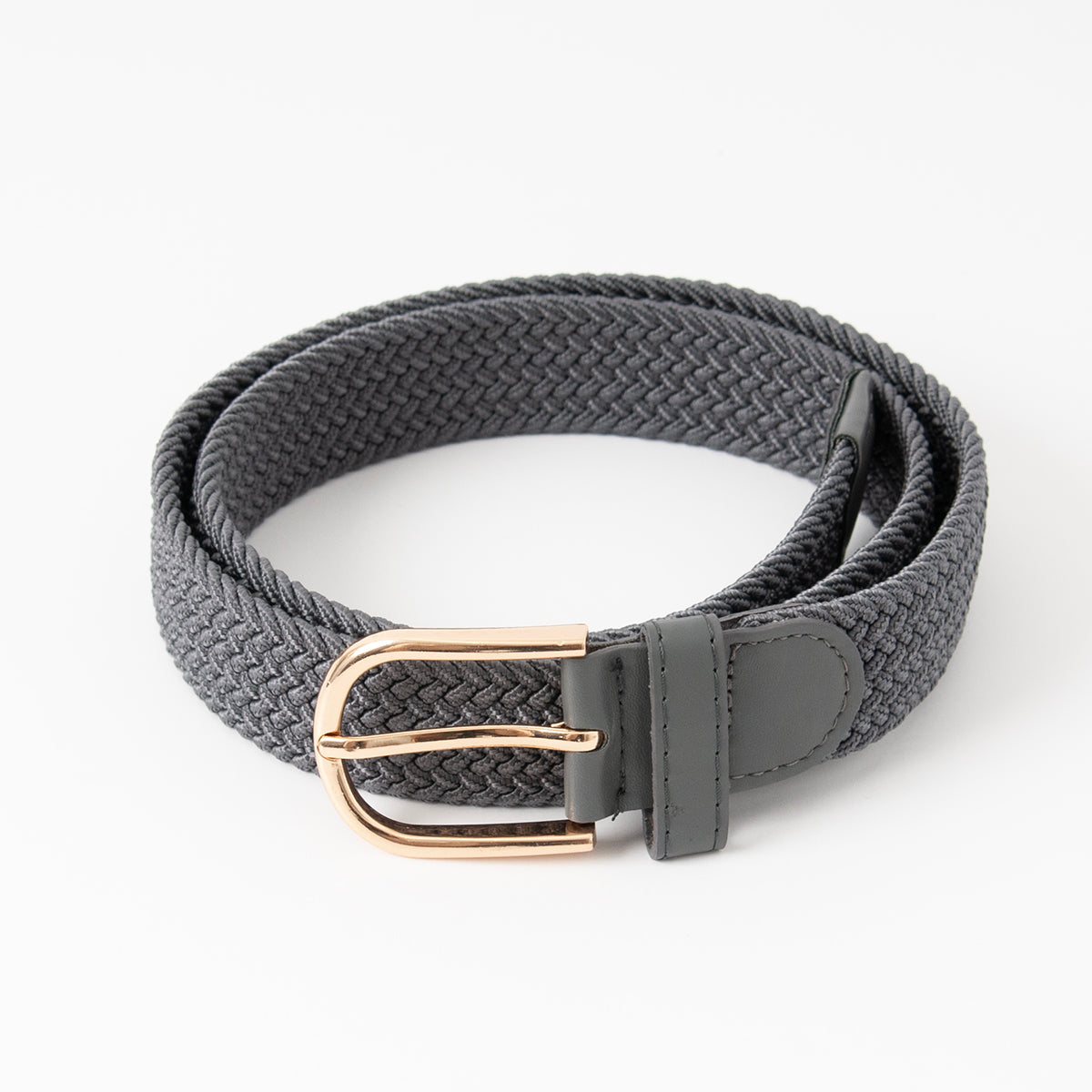 Belt (6 pcs) braided elastic gold buckle - grey