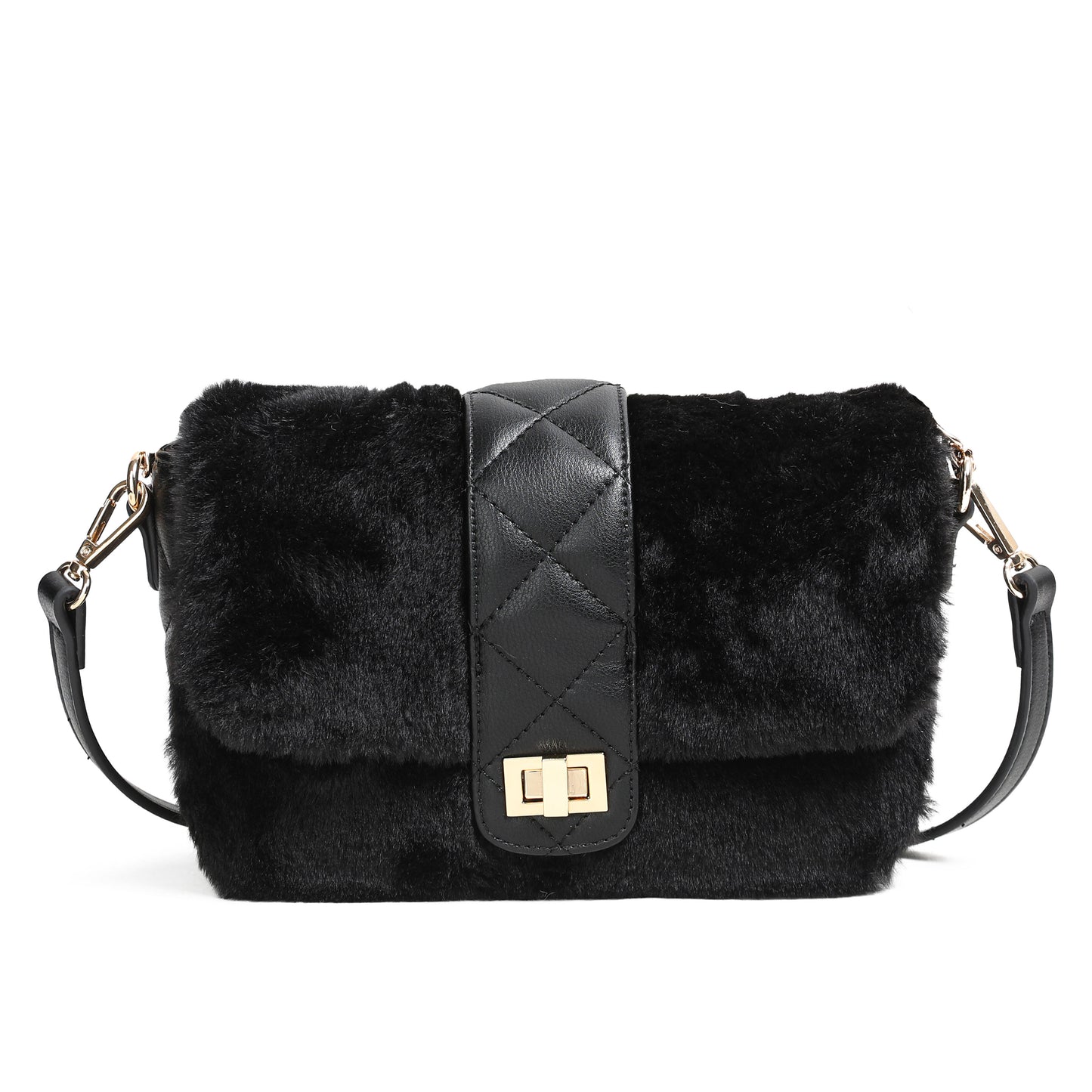 Bags, CECILIE faux fur clutch - black