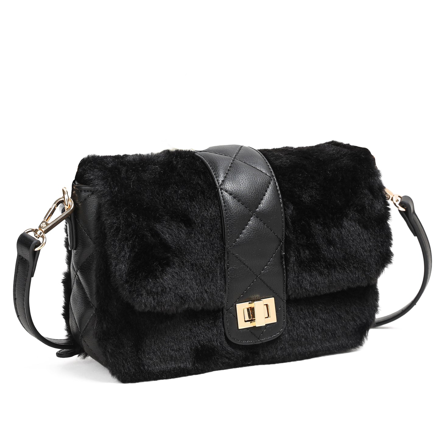 Bags, CECILIE faux fur clutch - black