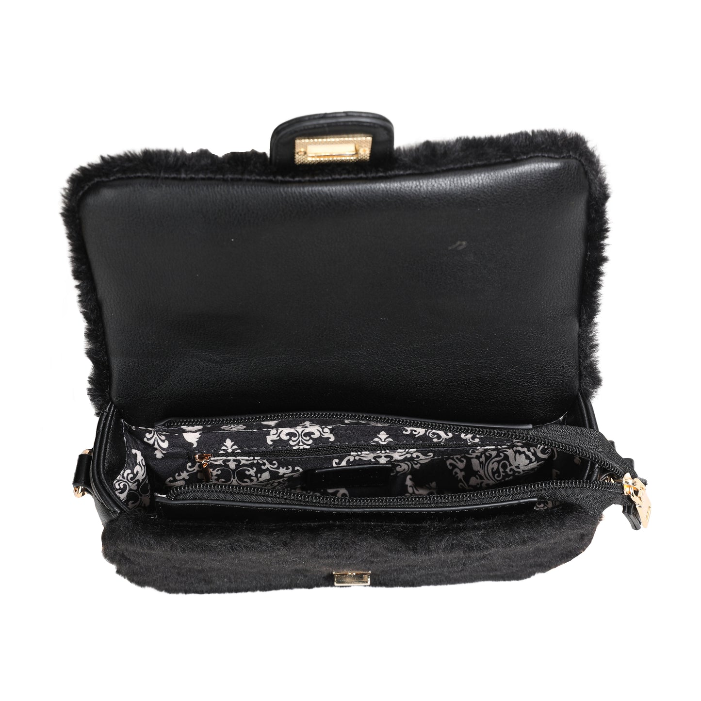 Bags, CECILIE faux fur clutch - black