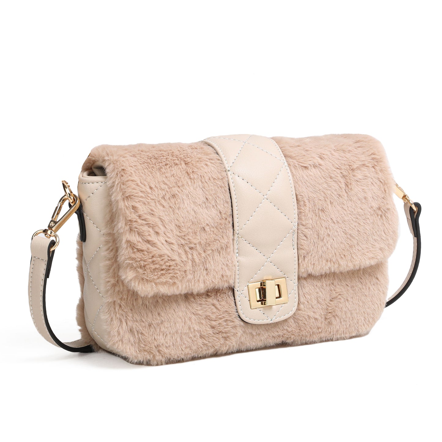 801705 Vesker, CECILIE fuskepels clutch - lys beige