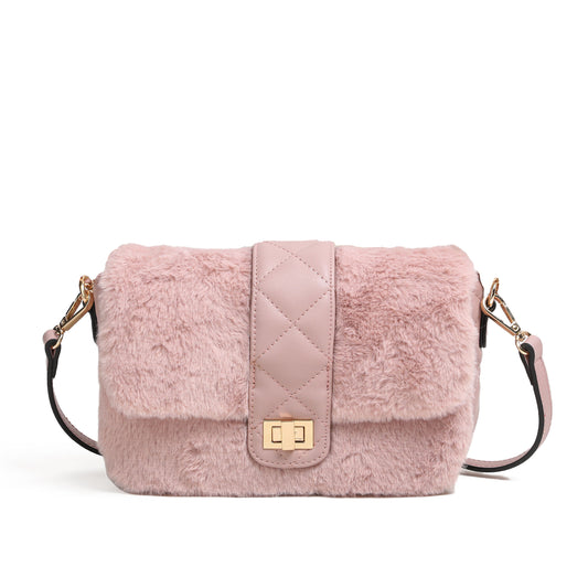 Bags, CECILIE faux fur clutch - powder pink