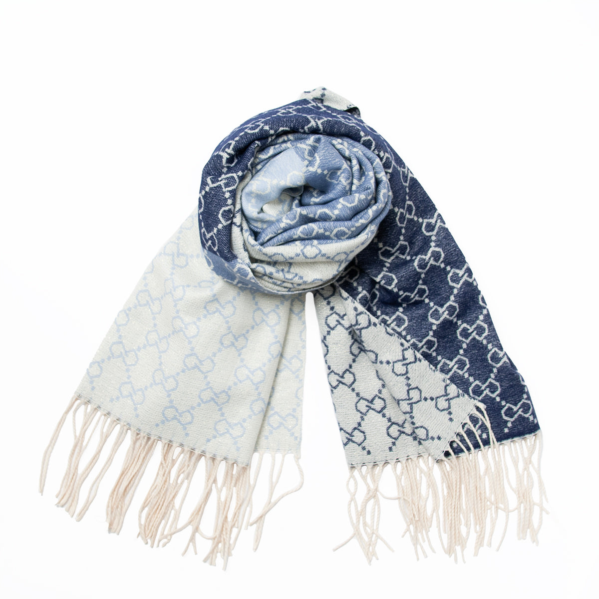 Jaquard woven scarf with fringe and lurex MA2083 - blue