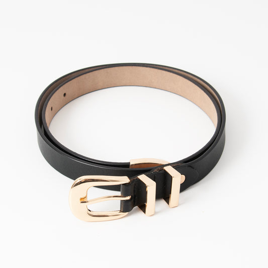 Belt (6 pcs) double loop with gold buckle - black