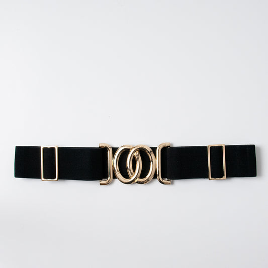 Belt (6 pcs) elastic with gold buckle - black