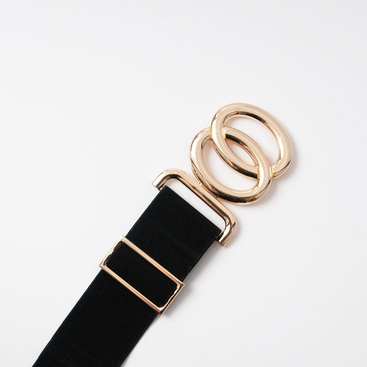 Belt (6 pcs) elastic with gold buckle - black