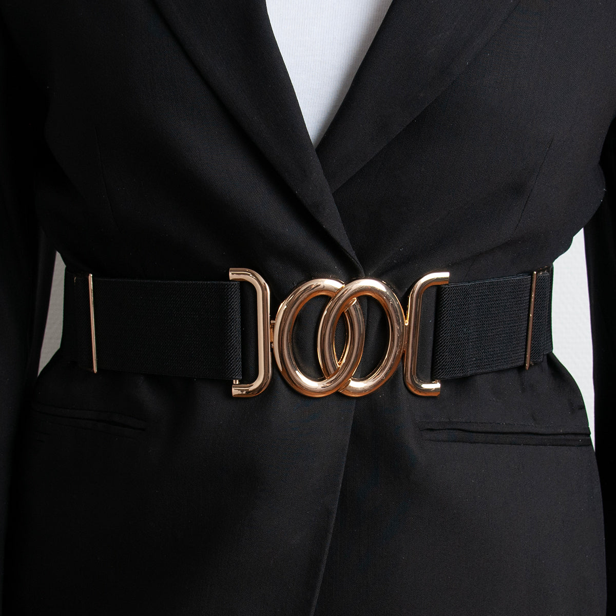 Belt (6 pcs) elastic with gold buckle - black