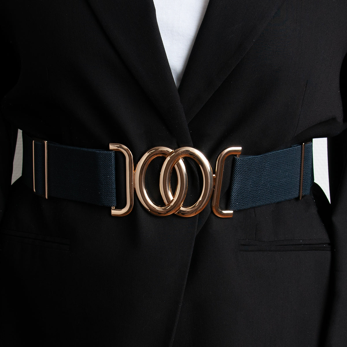 Belt (6 pcs) elastic with gold buckle - navy