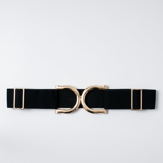 Belt (6 pcs) elastic gold buckle - black