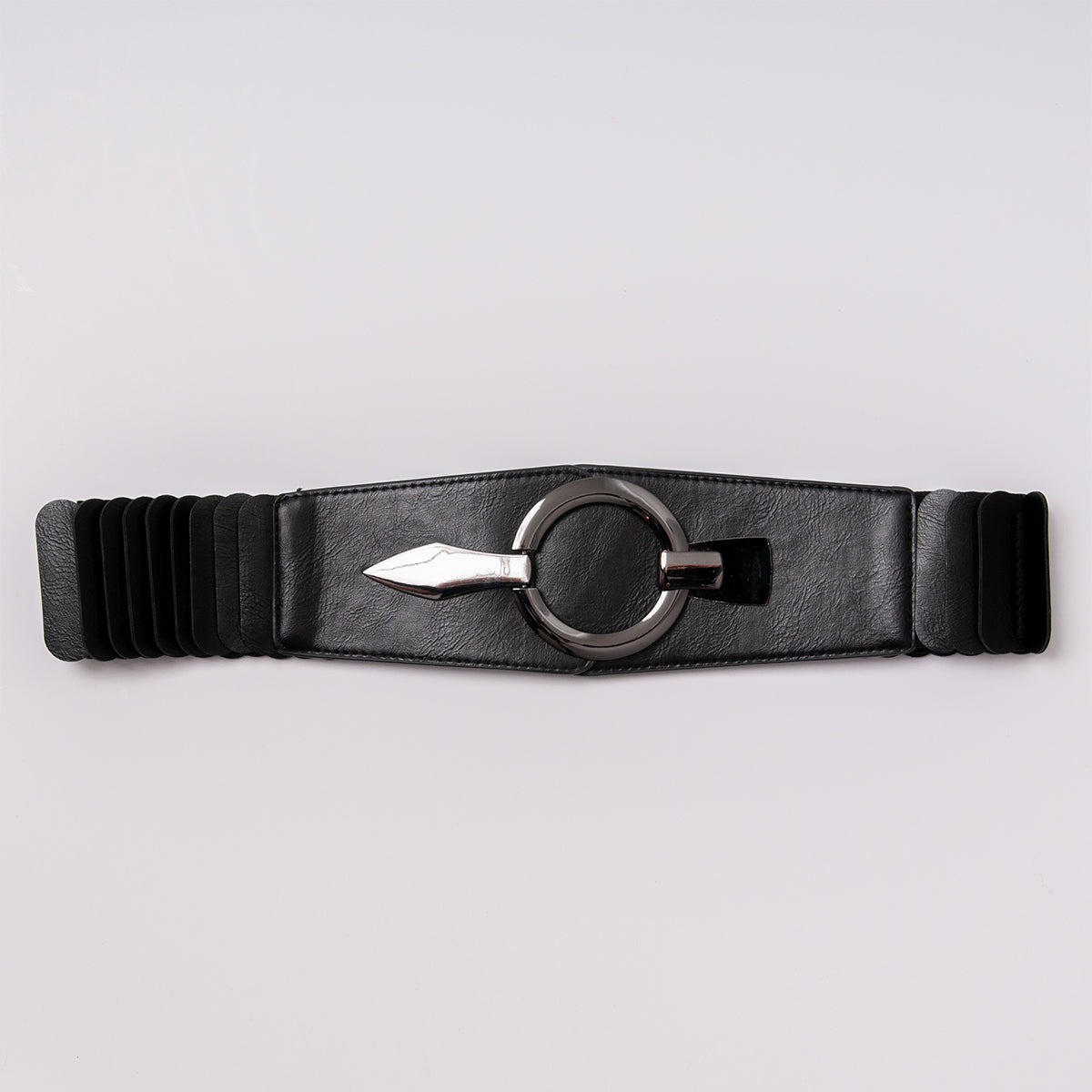 Belt (6 pcs) elastic with layers and silver buckle - black