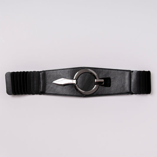 Belt (6 pcs) elastic with layers and silver buckle - black