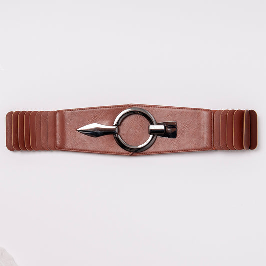 808315 Belte (6 stk) elastisk med layers og sølvspenne - cognac