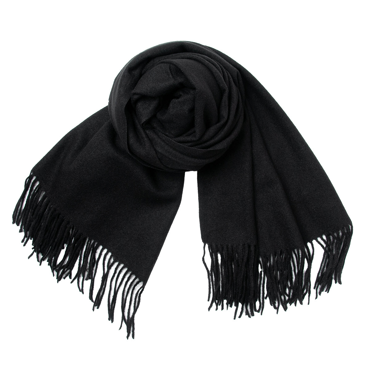 Plain soft viscose scarf with fringes - black