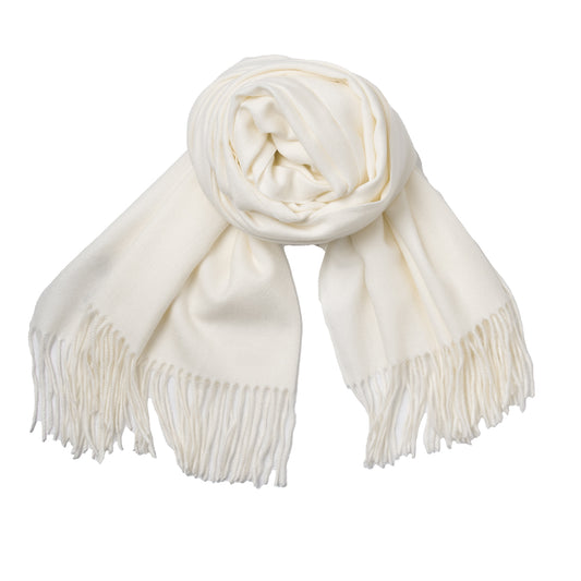 Plain soft viscose scarf with fringes - white