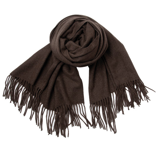 Plain soft viscose scarf with fringes - brown