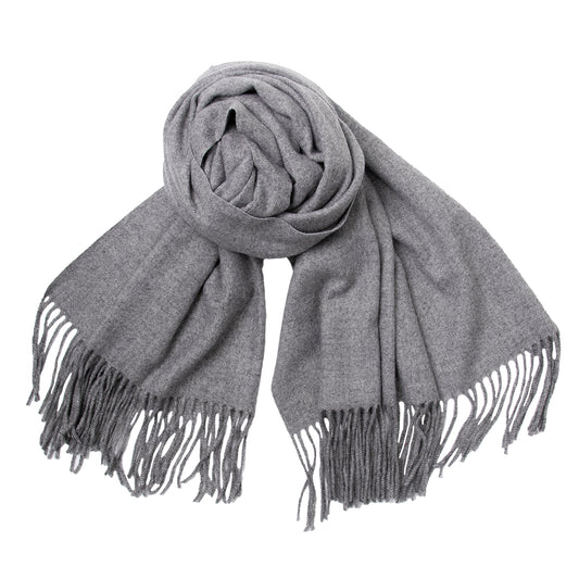 Plain soft viscose scarf with fringes - grey