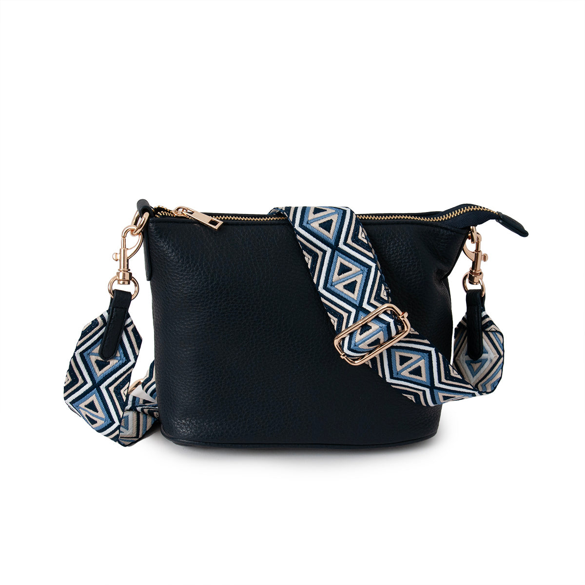 Bag DAVIS Small cross bag with patterned strap - navy