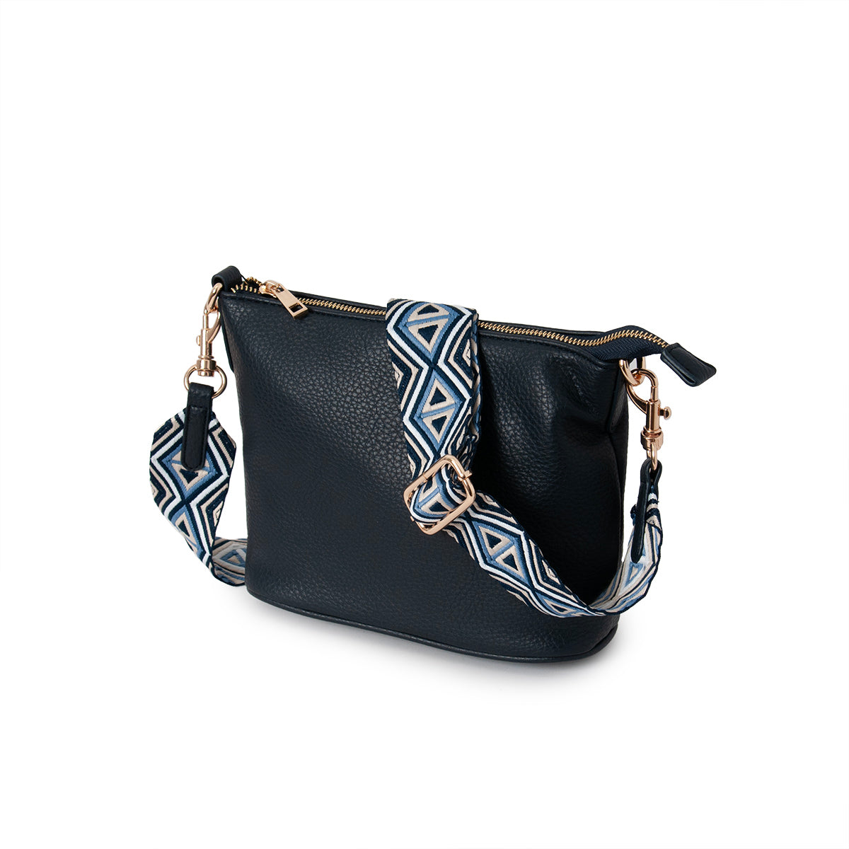 Bag DAVIS Small cross bag with patterned strap - navy