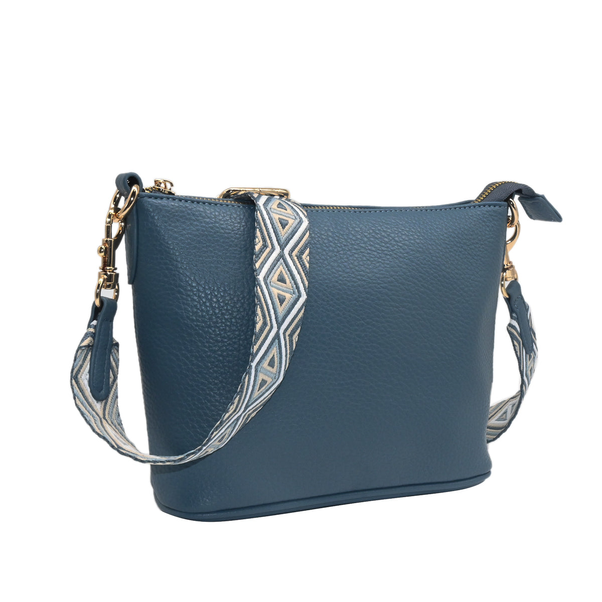 Bag DAVIS Small cross bag with patterned strap - jeans blue