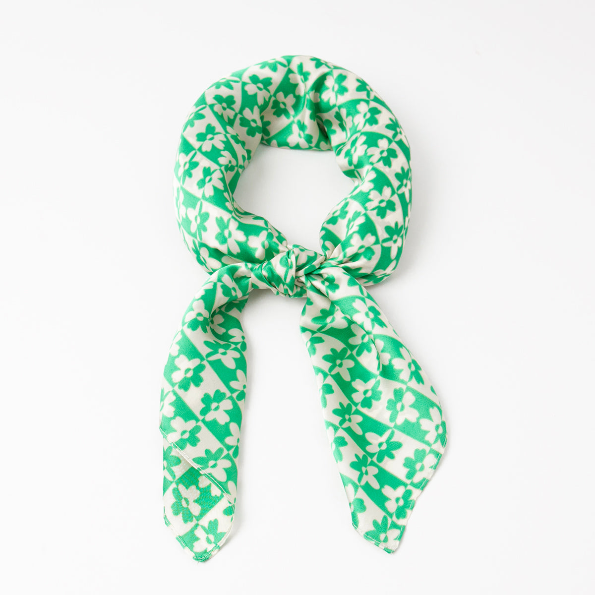 Scarf, small scarf with small flowers - strong green