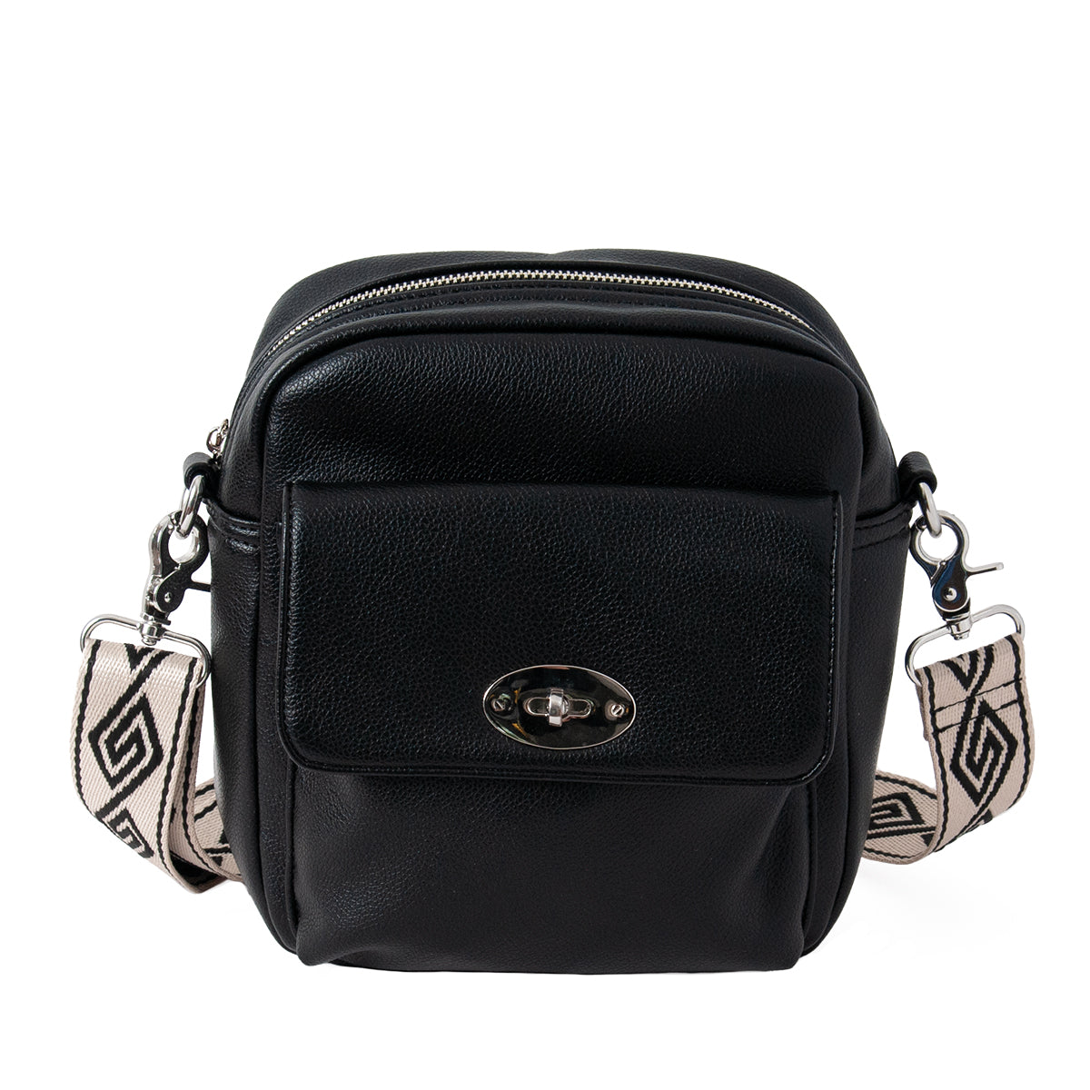 Bags, ELLEN Large CityBag with front buckle - black