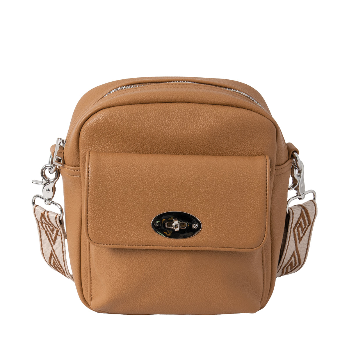 Bags, ELLEN Large CityBag with front buckle - cognac