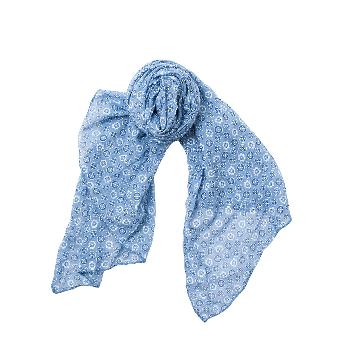 Scarf, Cotton/Silk small flowers - light blue