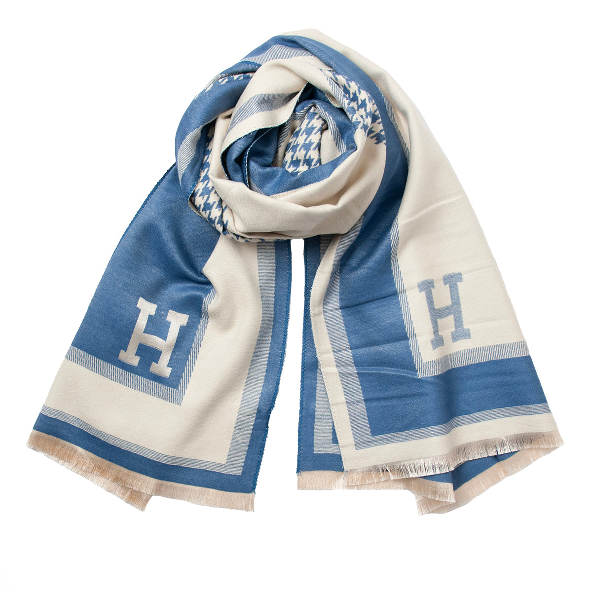 Scarf, Soft large scarf with H-print - blue