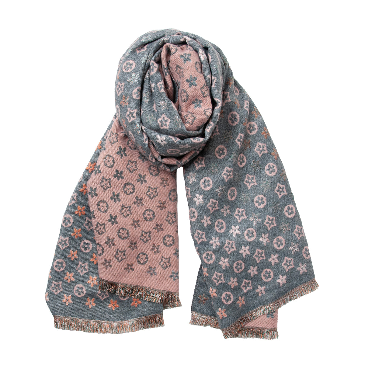 Scarf, Soft large scarf woven pattern LV - grey