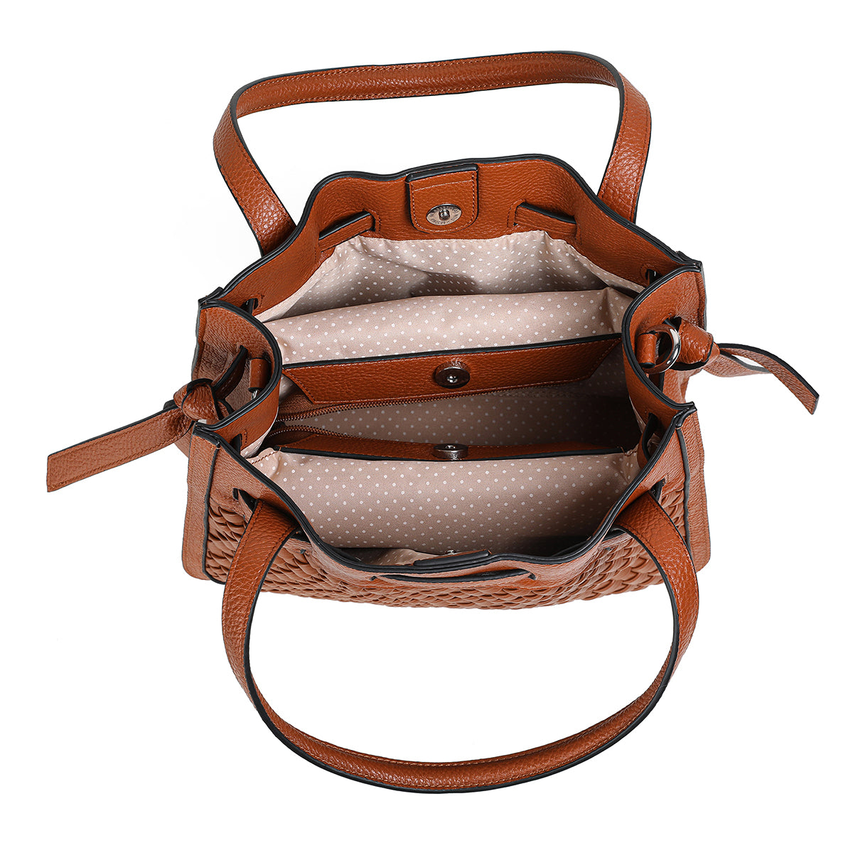 840115 Vesker, FELIN Shopper med flette front - cognac