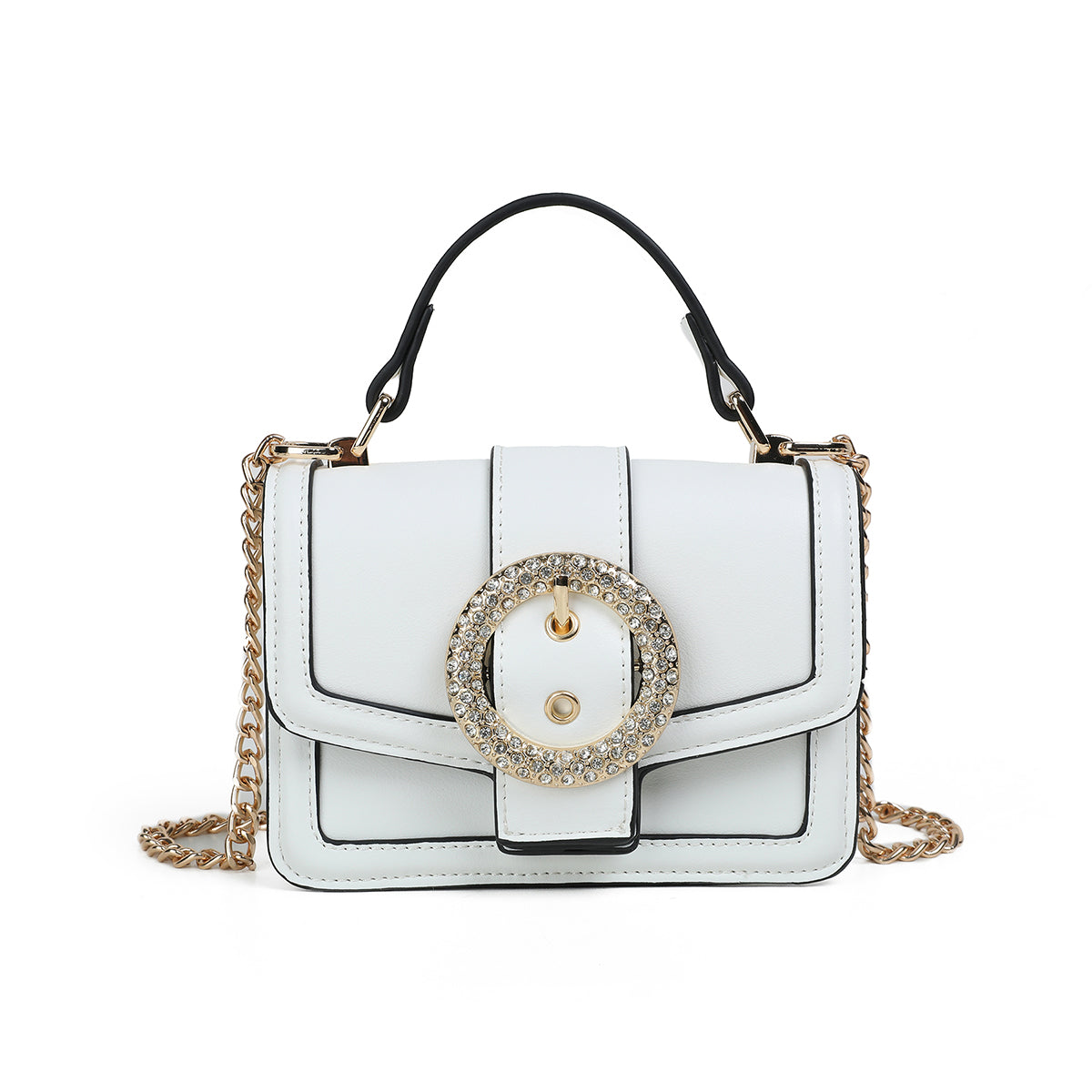 840302 Vesker, FELICIA Clutch med stor glitterspenne- hvit