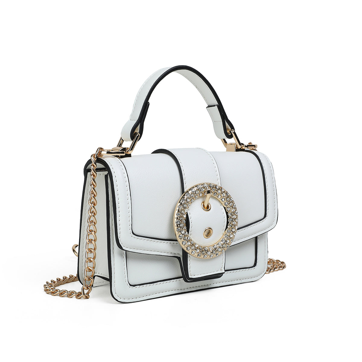 840302 Vesker, FELICIA Clutch med stor glitterspenne- hvit