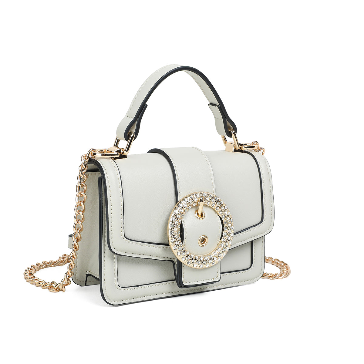 840305 Vesker, FELICIA Clutch med stor glitterspenne- beige