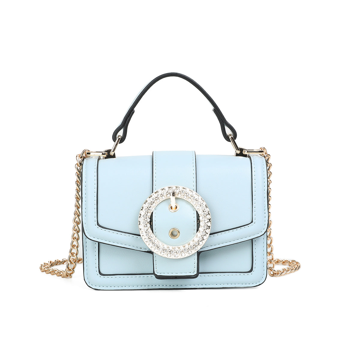 840346 Vesker, FELICIA Clutch med stor glitterspenne- lys blå