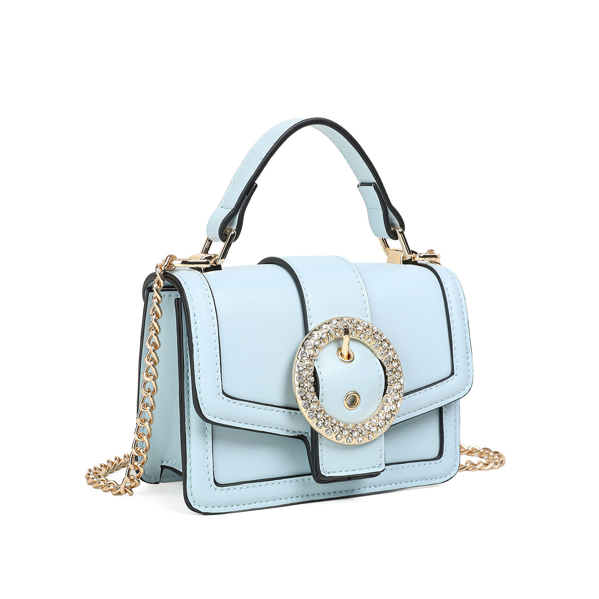 840346 Vesker, FELICIA Clutch med stor glitterspenne- lys blå