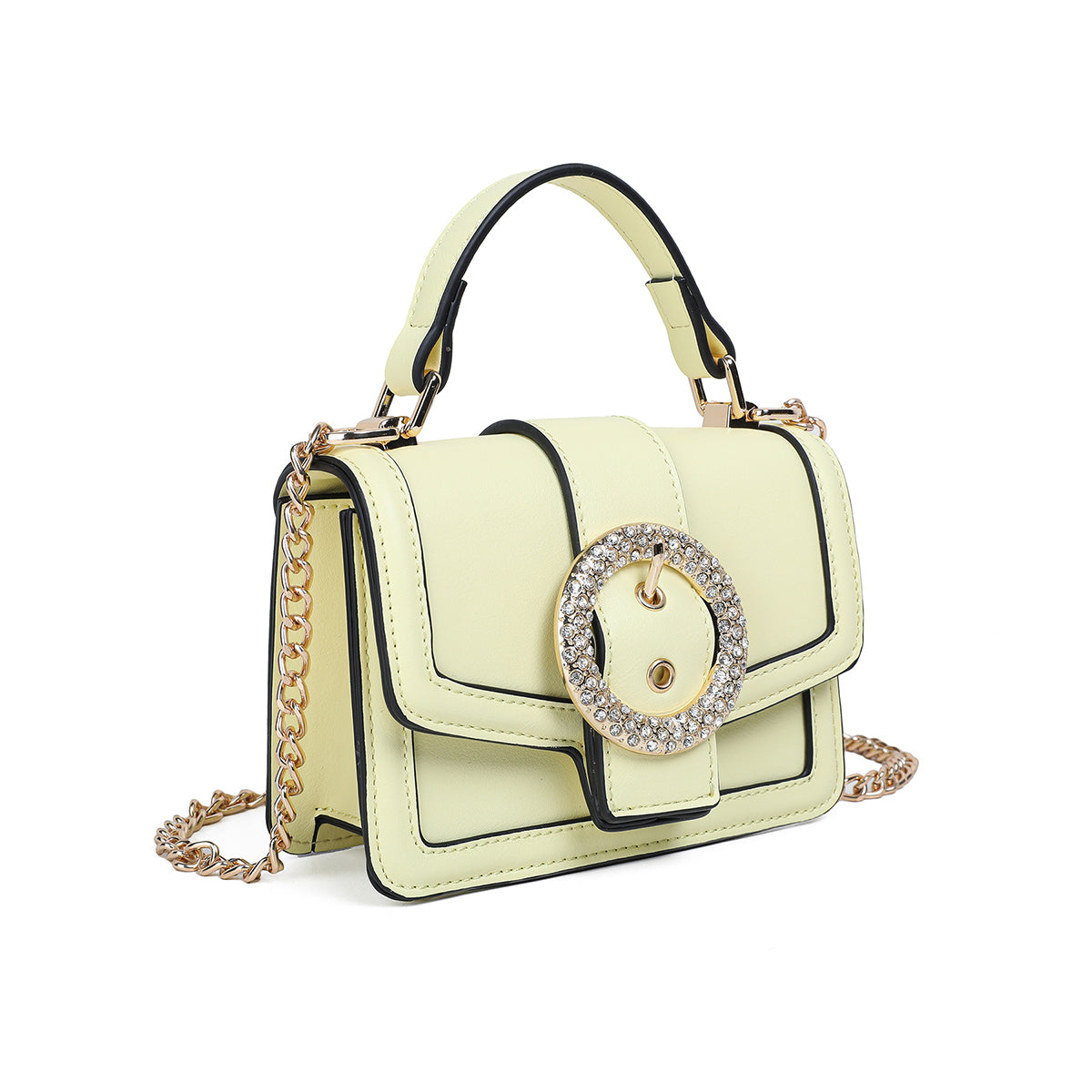 840362 Vesker, FELICIA Clutch med stor glitterspenne- lys gul