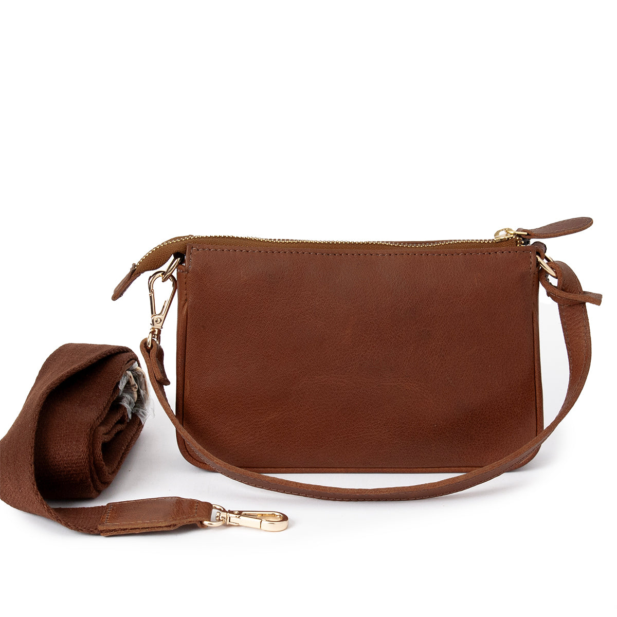 843511 Veske LIAN clutch i skinn med dobbel rem - brun